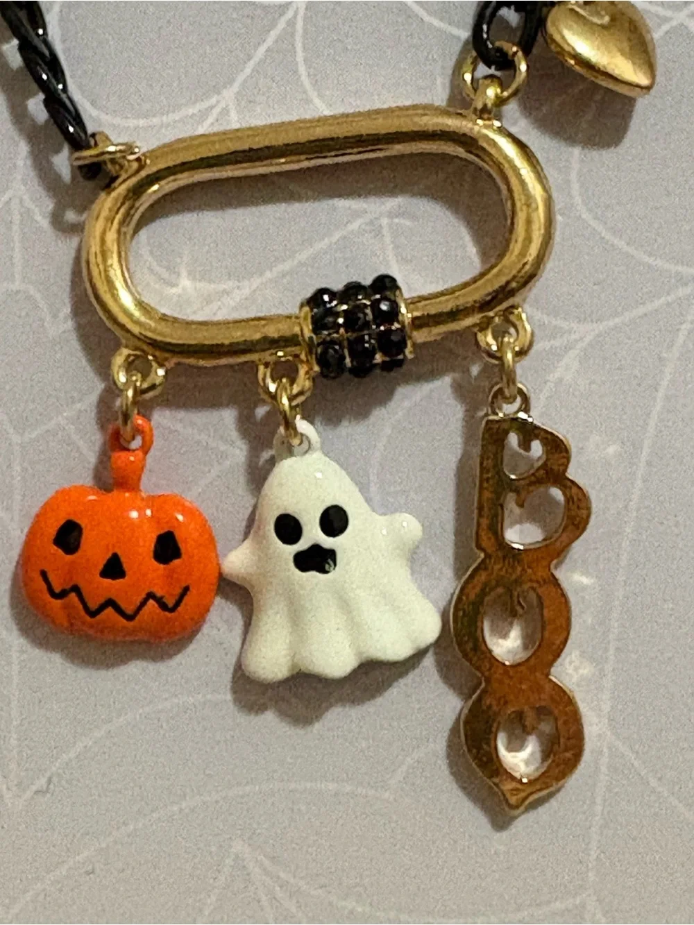 Claire's Gold & Black Halloween Pumpkin Ghost Charm Necklace 16